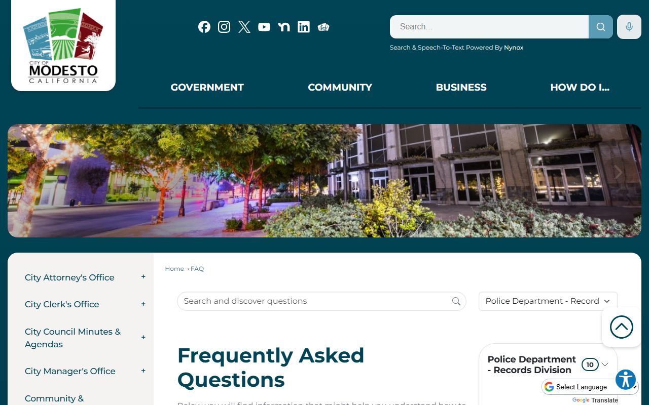 Modesto Police Department records request page with booking information links