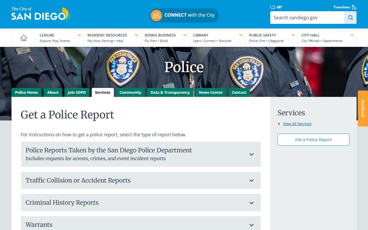 San Diego Police Department records request page