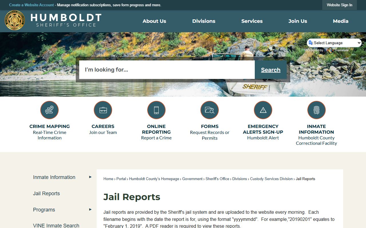 Humboldt County jail reports page