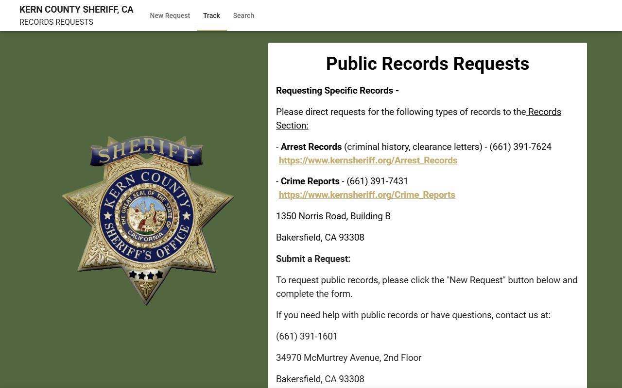Kern County Sheriff public records request portal