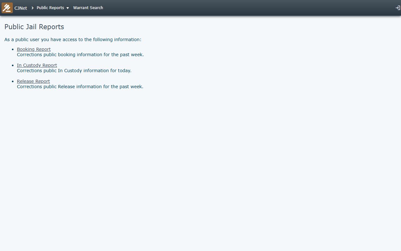 Napa County CJNet jail reports database