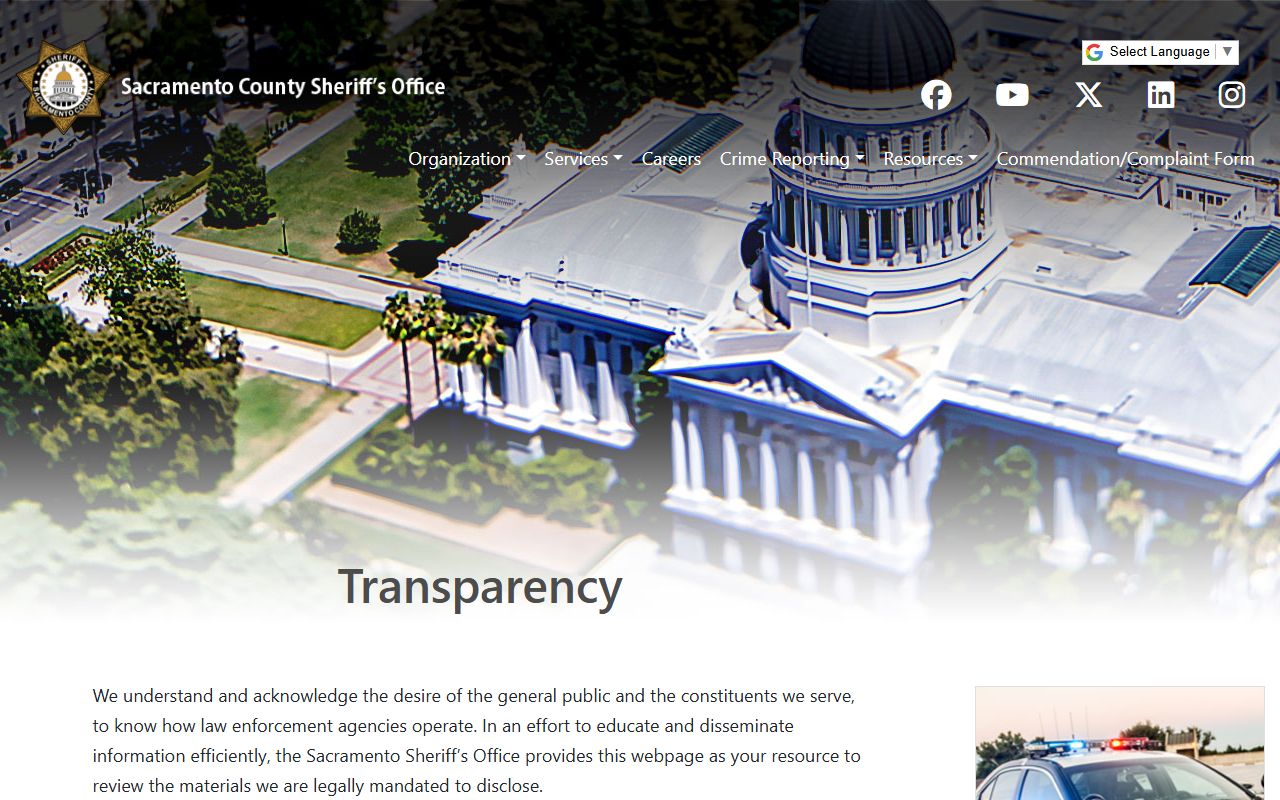 Sacramento County Sheriff transparency and records page