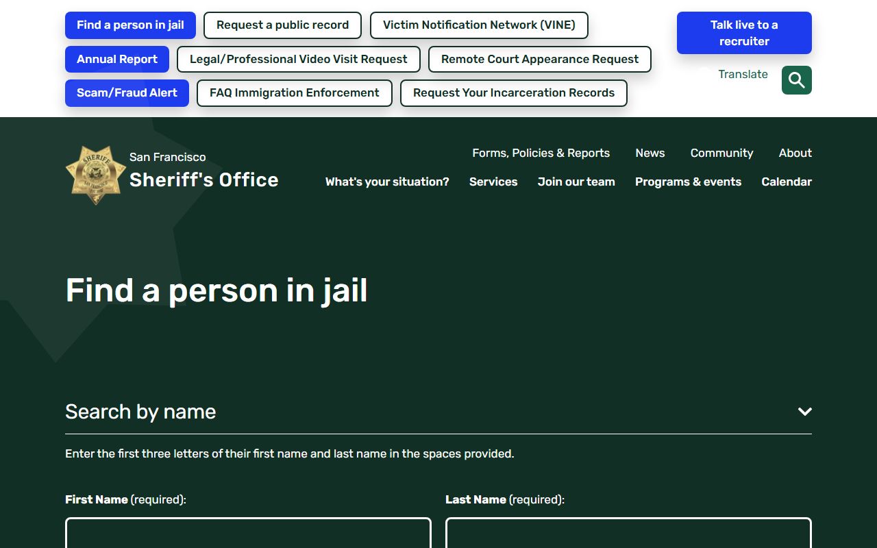 San Francisco Sheriff inmate search database
