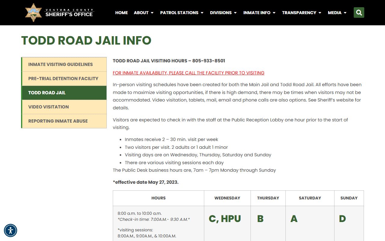 Ventura County Todd Road Jail information