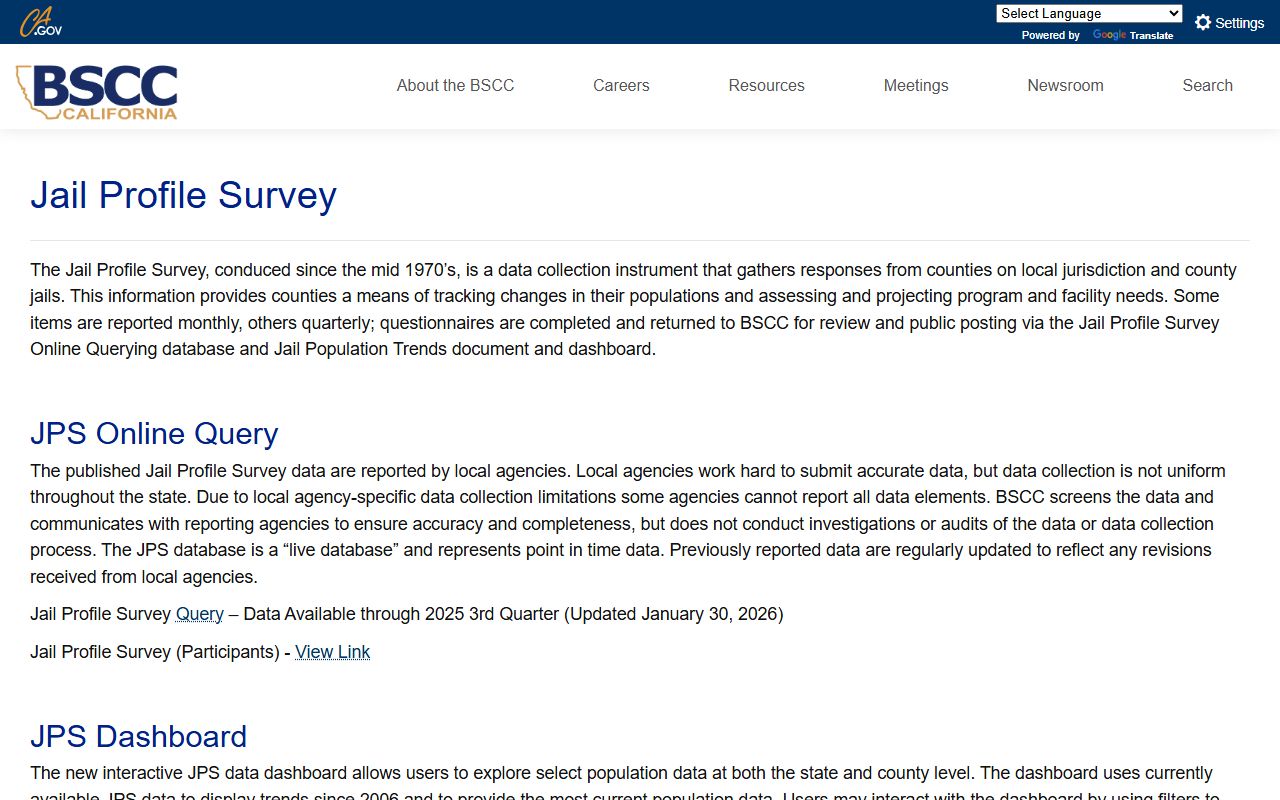 California BSCC Jail Profile Survey portal