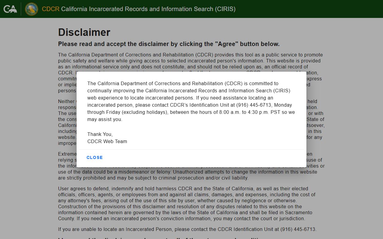 California CDCR inmate search database