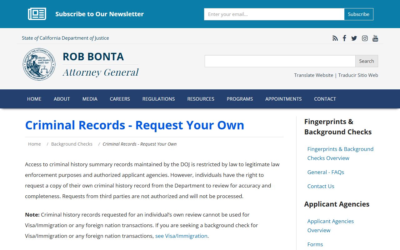 California DOJ criminal record review request portal